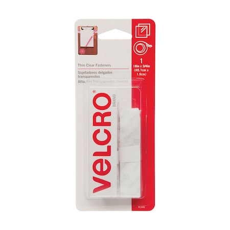 Velcro Brand Reclosable Fastener, 18 in, 3/4" W, Clear 91326